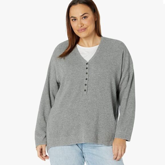 NEW‎ Madewell Plus Asherton Waffle Henley Sweater in gray, 2X - Picture 2 of 16